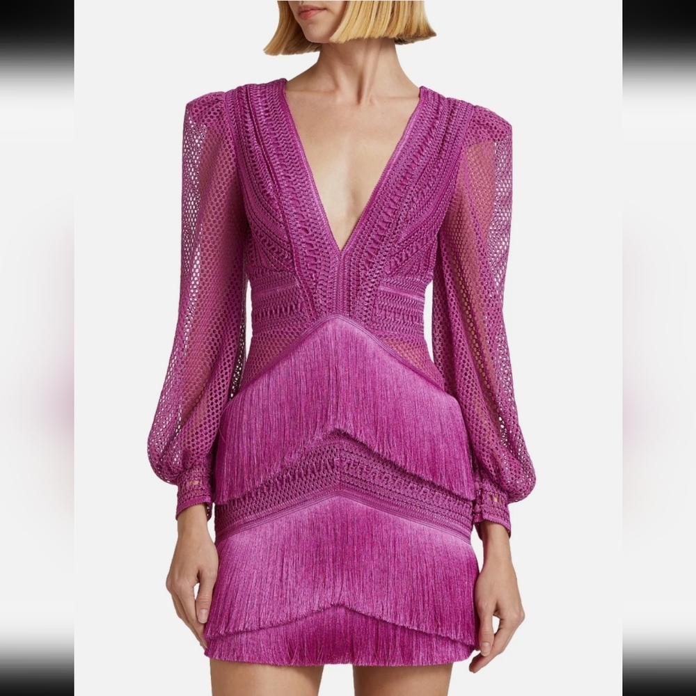 SOLD PatBO Long Sleeve Fringe Mini Dress - Picture 6 of 14